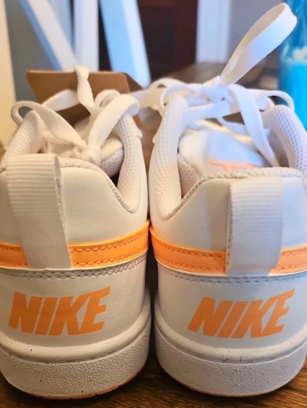 Nike White Kids Sneakers with Orange Swoosh (Women's 6.5) No Box